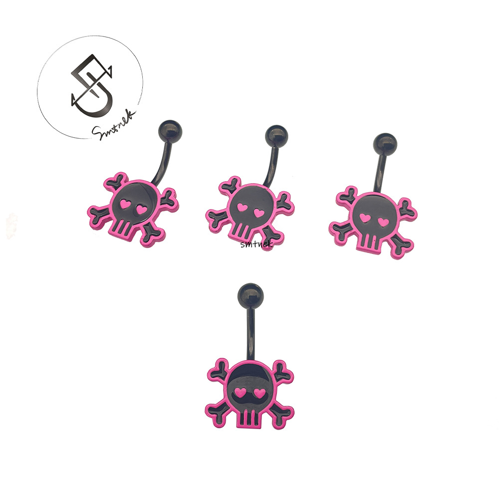 SMTNEK Copper Paint Oil Drop Pink Skull Navel Nail Nail Ring Girl Dark Stainless Steel Piercing Jewelry