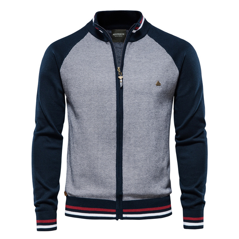 2024 Autumn/Winter Sweater for Men Casual Knitwear Men's Jacket with Patchwork Korean Style Slim Fit Youth Color Block