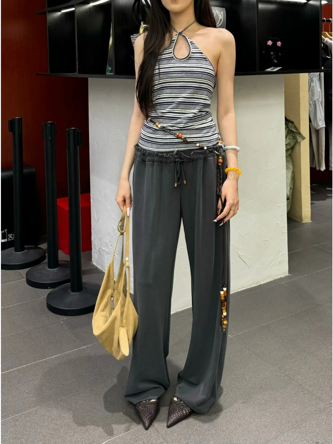 [Clearance, No Returns/Exchanges] Original Factory Sand-Washed Fabric Simple High-Waisted Loose Casual Wide-Leg Pants for Women
