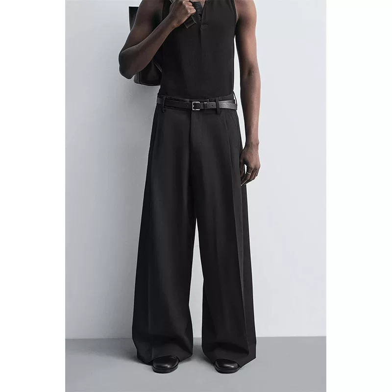 2025 Autumn New Product Men's Wear Folded Decoration High Waist Loose Casual Wide Leg Pants Wide Leg Pants 5940102 800