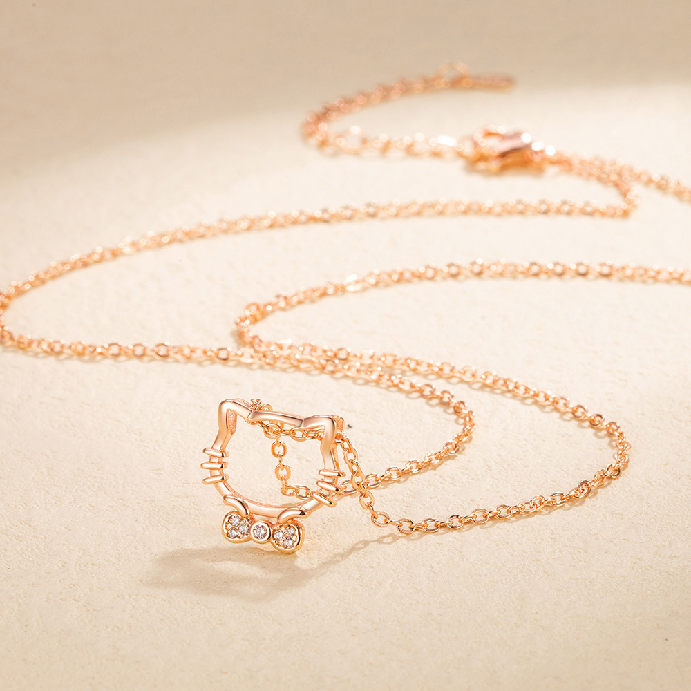 Xiaohongshu E-Commerce Best-Selling Sanrio Hello Kitty Necklace Cartoon Girl Kt Cat Student Clavicle Chain Pendant Necklace