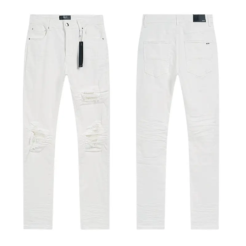 2025 Spring and Autumn New Style A@Mi High Street Frayed Pattern Slim Jeans for Men and Women Same Style One Piece Wholesale Dropshipping