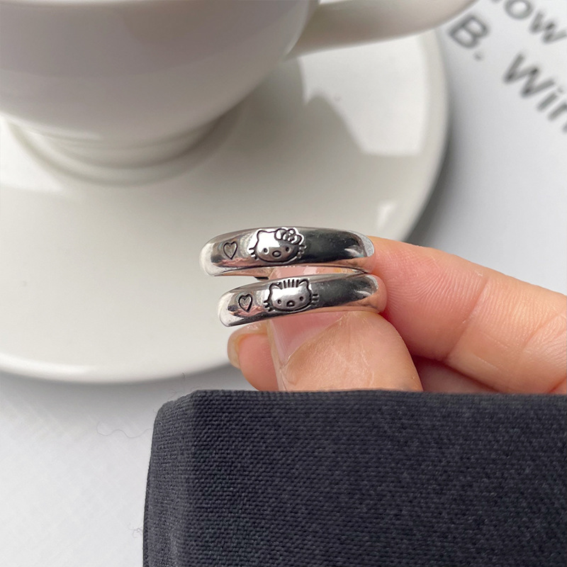 Lan zhi cartoon ring female cat niche personality cute folding ring ins jewelry 925 sterling silver ring wholesale