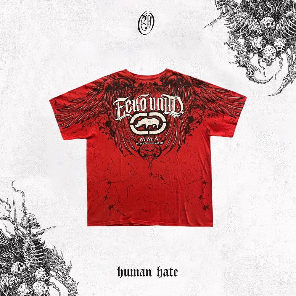 Oldschool American Street Style Affliction Gothic Lettering Chicano Vintage Heavy Luxury Trendy Short Sleeve