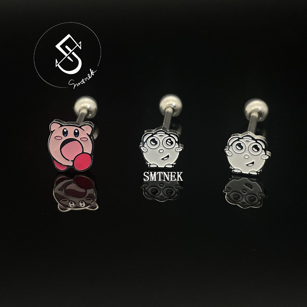 SMTNEK Titanium Steel Welded Oil Dropping Color Cartoon Image Tongue Stud Stainless Steel Piercing Jewelry