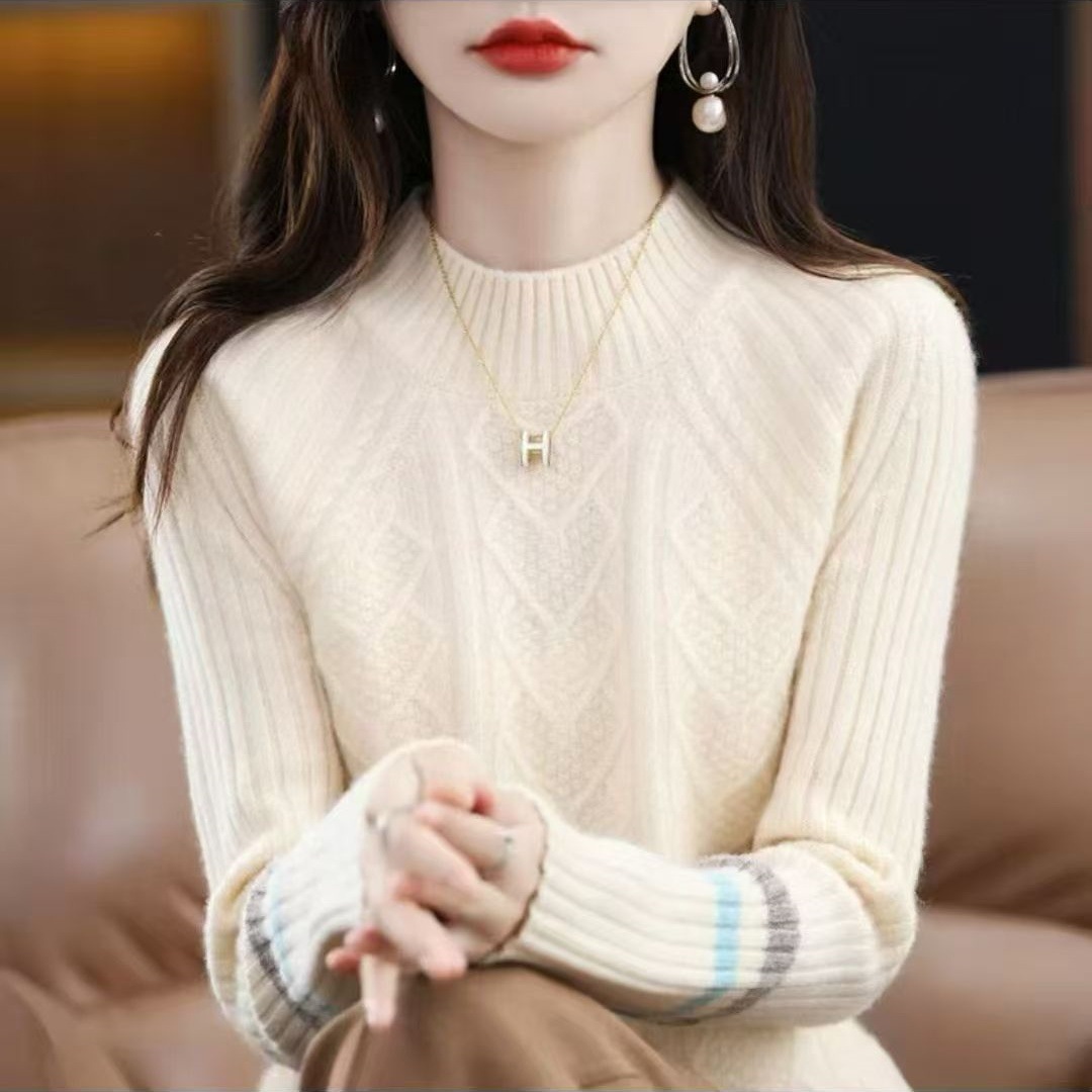 Half-Turtleneck Sweater for Women, Autumn and Winter 2025 New Korean Style Versatile Loose Slimming Pullover Thick Knit Base Shirt Top