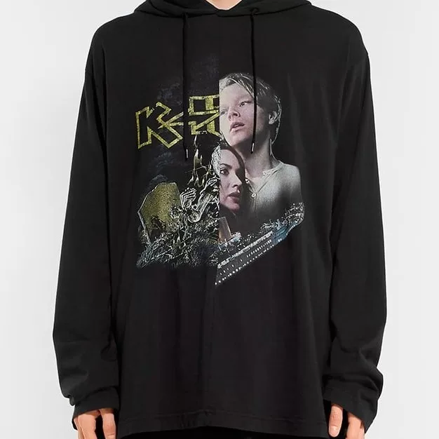 VET FW18 Oversized Titanic Split unisex hooded loose print thick cotton T long sleeved shirt