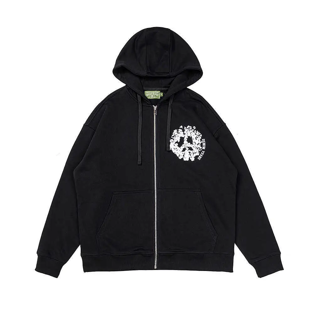 New Winter European and American Style Flower Letter Foaming Cardigan Zipper Loose Street Hip Hop Men's and Women's Hooded Sweater Trendy