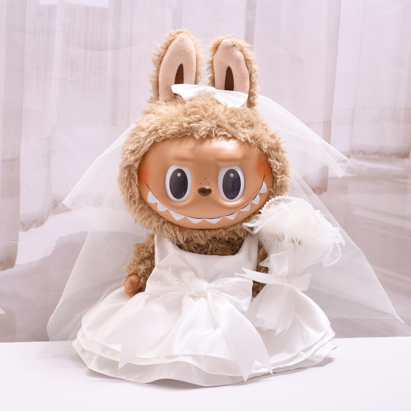 Only Doll Clothes】38Cm Labubu Doll Clothes Wedding Dress Bouquet Skirt Set Labubu Doll Outfit Replacement