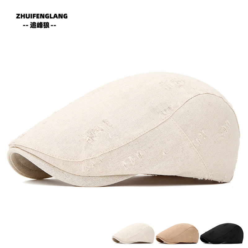 New Style Washed Distressed Forward Cap for Men, Spring and Summer Duckbill Cap, British Retro Casual Newsboy Cap, Women's Beret