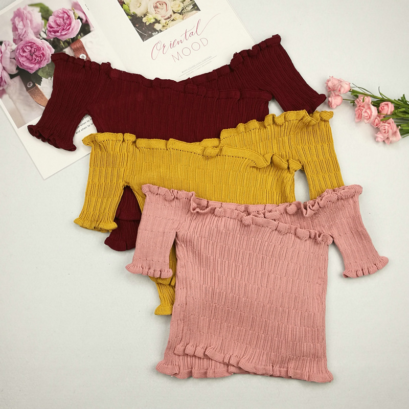 2026 Summer New Sweet and Sexy Ruffled Off-Shoulder Versatile Crop Top Short-Sleeve Knit Shirt for Women