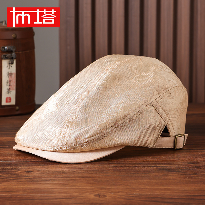 Buta Silk Ramie Retro Forward Cap Large Head Circumference Makes Face Look Smaller French Beret Women's Artist Hat 0785