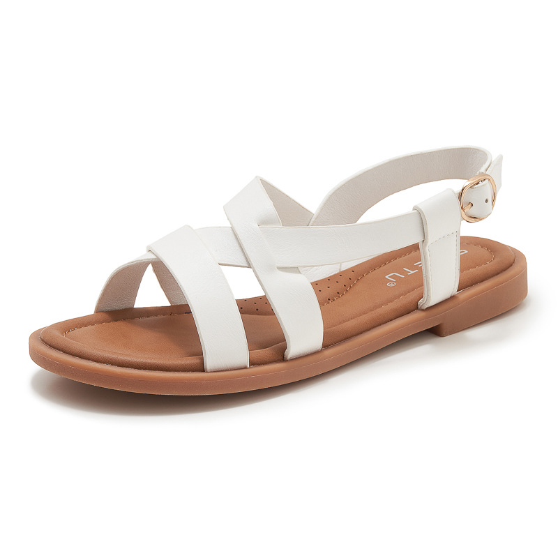 (Sold Out, No Replacement) K9001-19 Retro Roman Sandals with Soft Soles, Simple and Stylish, Hollow Buckle, Large Size Sandals