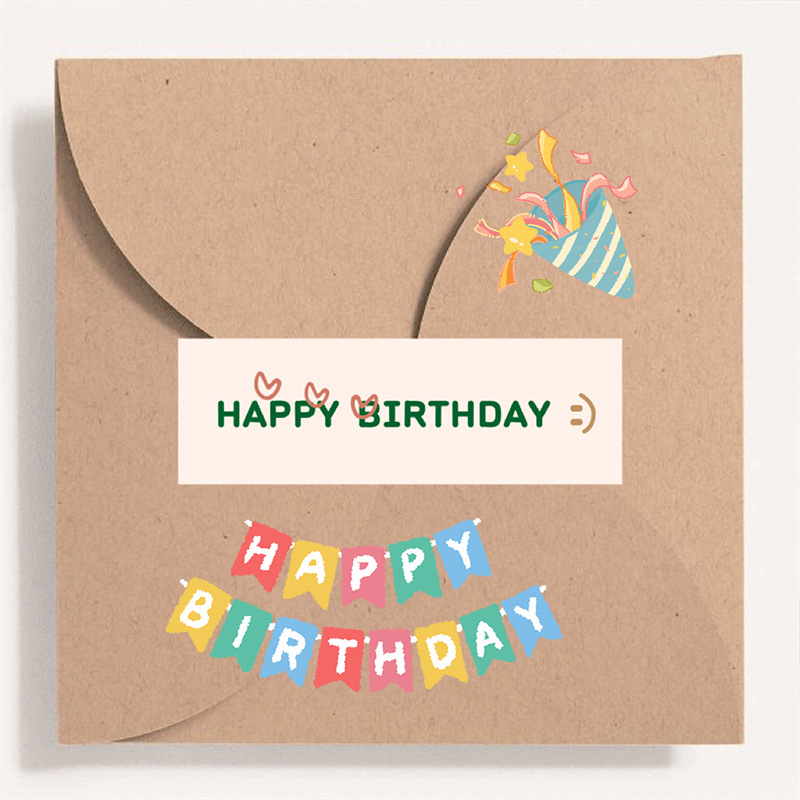 Happy Birthday English Seal Sticker Square Gift Plane Box Envelope Sticker Birthday Wish Sticker