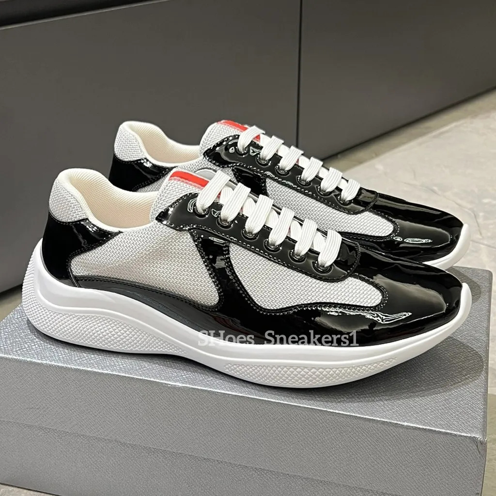 In-Stock Americas Cup P Brand Genuine Leather Round-Toe Silver Box Patent Leather Mesh Foreign Trade Shoes High Version Popular Sports Shoes