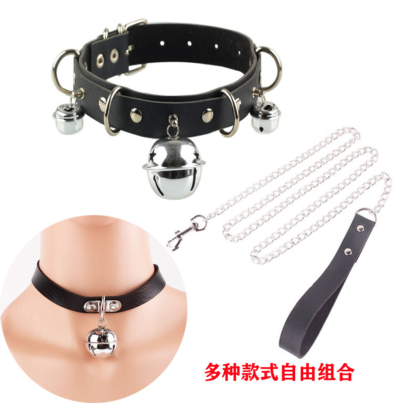 Explosive PU leather leash dog chain Harajuku couple toy punk bell collar leather nightclub jewelry neck strap