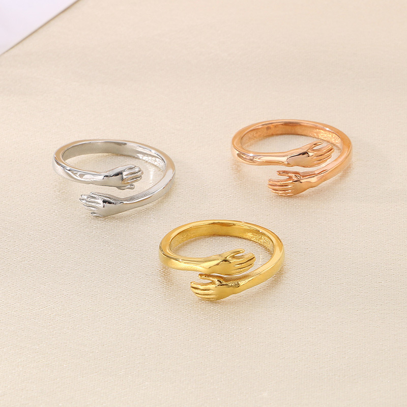 Aliexpress Wish Supply Korean Style Jewelry Ring Personalized Open Hands Hug Couple Ring Wholesale