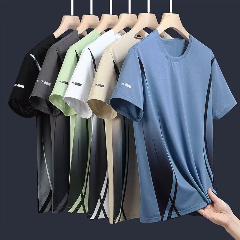 Summer New Gradient Color Short-Sleeved T-Shirt Men's Sports Fitness Running Training Clothes Loose Casual Half-Sleeved Tops Trendy