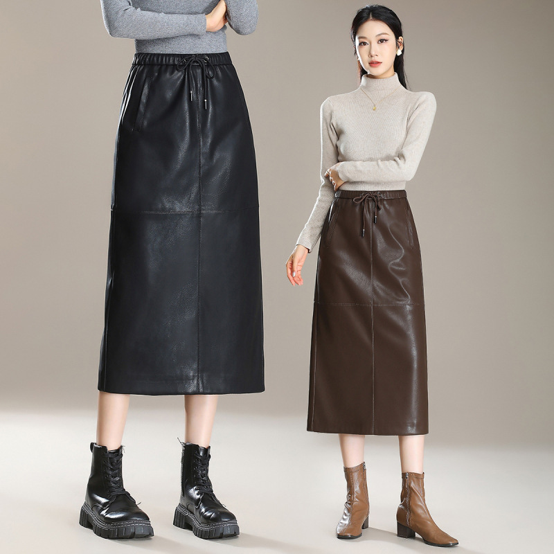 Counter Sheepskin Genuine Leather Skirt Women's Autumn and Winter New Mid-length Elegant High Waist Slimming Split Hip Skirt