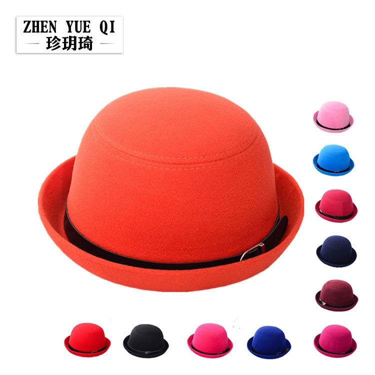 New spring and autumn day hat ladies hat Korean belt woolen hat curled dome ball hat manufacturers wholesale