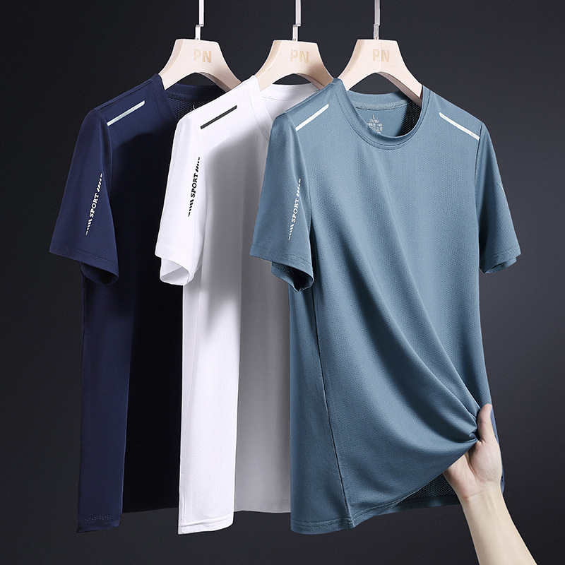 Summer Ice Silk Short-sleeved T-shirt Men's Sports Quick-drying Neutral Trendy Brand Men's Middle-aged Dad Round Neck Clothes for Men