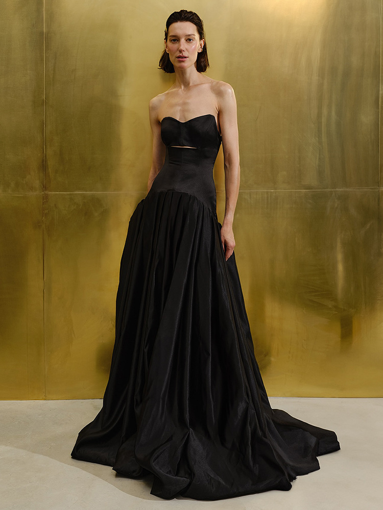 In stock | Black Strapless Evening Dress for Women, New Model for Annual Parties, High-End Elegant Host Dress, Long Dress with A-Line Hem
