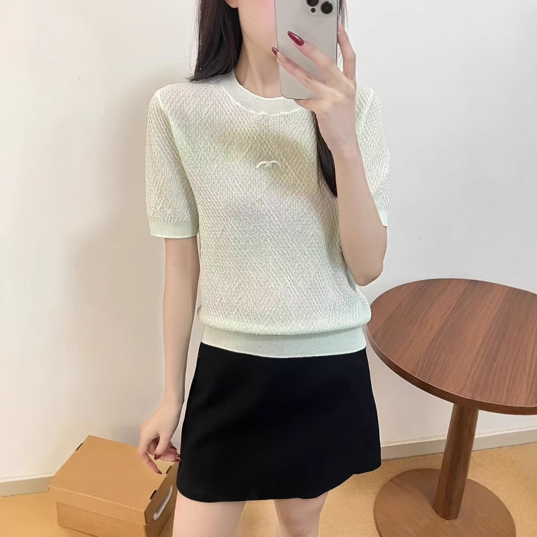 Gao Ding Xiao Xiang Feng Lyocell Knitted Sweater Short Sleeve 25 Years Early Spring New Breathable Fresh Age-reducing Thin T-shirt for Women