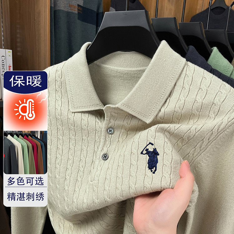 High Quality Knitted Long Sleeve Polo Shirt Men's 2025 Autumn and Winter New Lapel Embroider Men's Sweater Wholesale