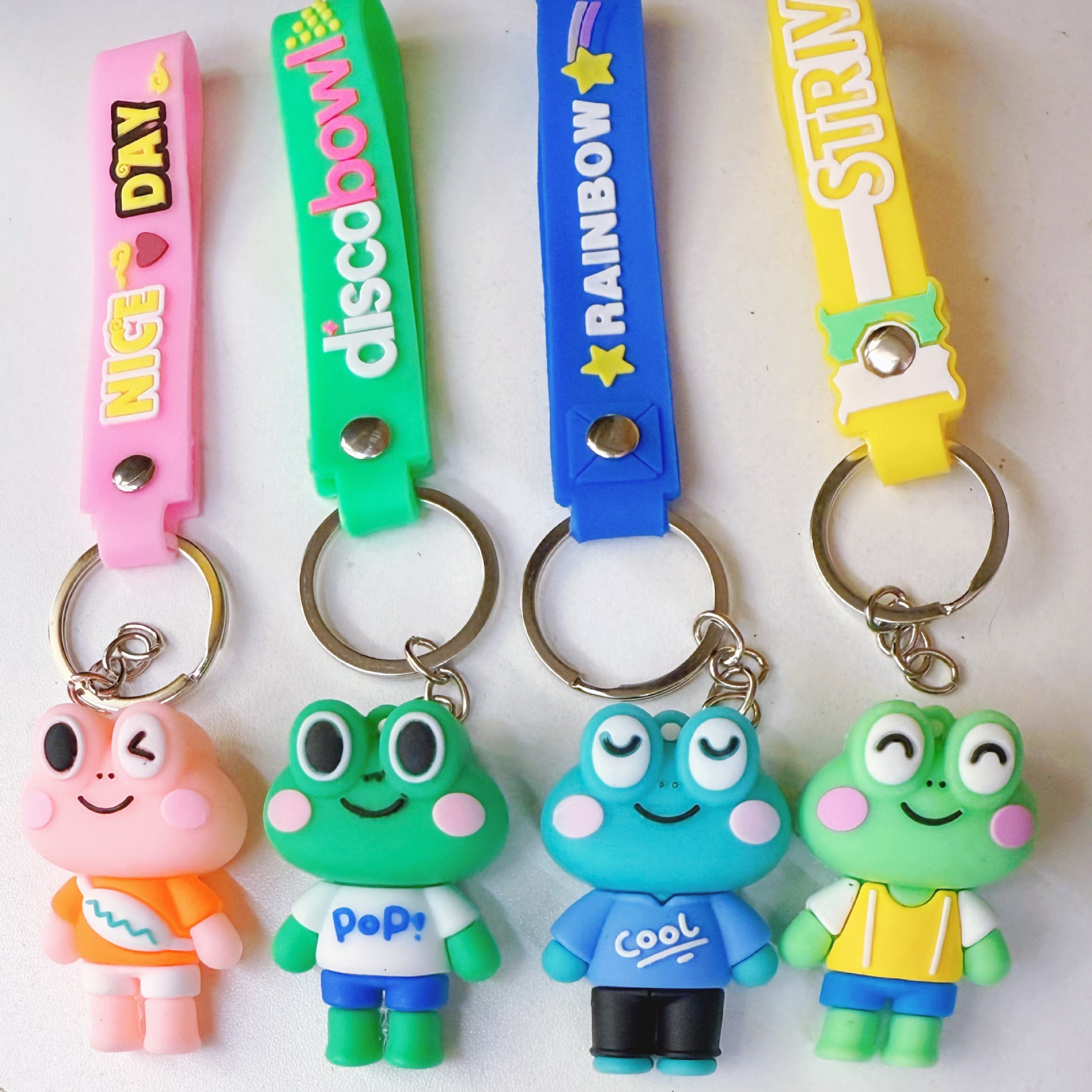 Creative Decompression Big-Eyed Frog Leather Rope Keychain Cartoon Silicone Toy Couple Pendant Student Bag Small Pendant