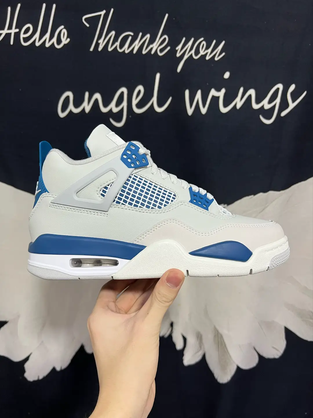 外贸版本 最大开模50.5码 Air Jordan AJ4 2024版白蓝 全头层乳胶鞋垫 版型正 原鞋开发 原楦原纸板 正确气垫颜色 原档案原模具 市场拿不到这个货
