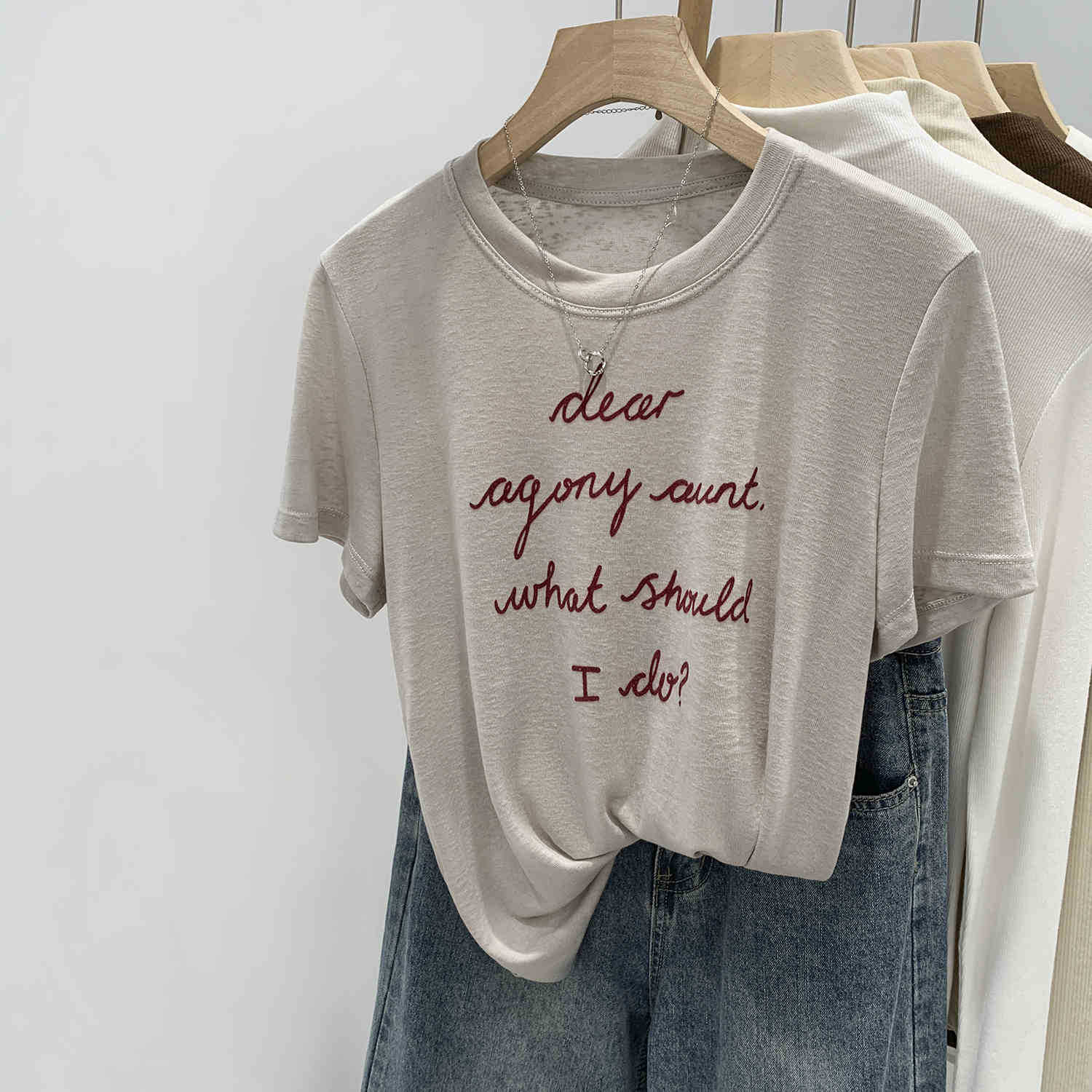 Lyocell Tencel Retro Navy Blue Round Neck Loose Short-Sleeved T-Shirt for Women 2025 Summer New Letter Printed Top