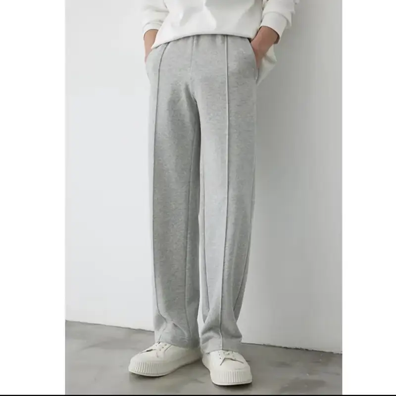 2024 Fall and winter Classy Braided Glossy Lines Gray Wide Leg Straight-leg Sports Casual Pants for Men Loose Accessible Luxury Long Pants