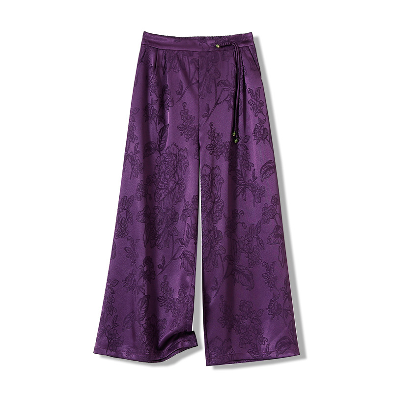 New Chinese-Style National Style High-Waisted Wide-Leg Pants for Middle-Aged and Elderly Women, Plus-Size, Summer Thin Loose-Fitting Pants for Moms
