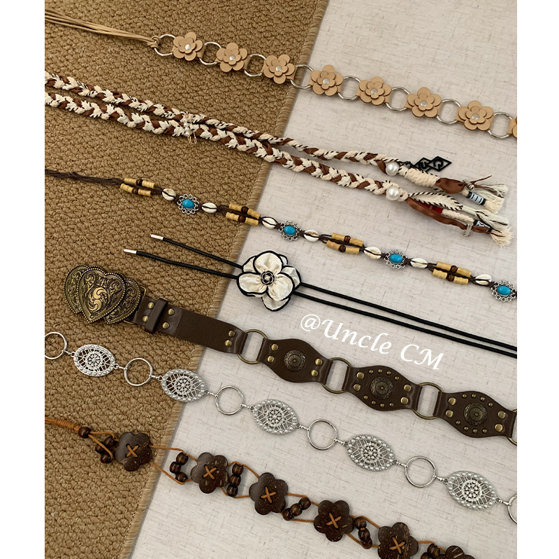 Bohemian Flower Belt Women's Vintage Ethnic Style Butterfly Waist Chain with Skirt Jeans Decorative Belt