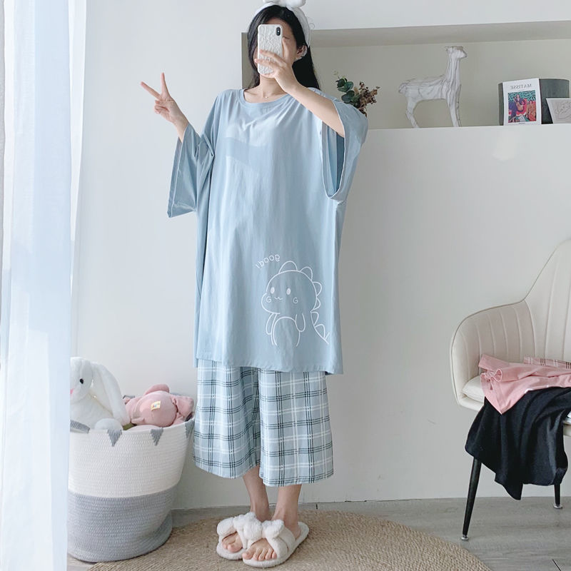 plus size short sleeve T-shirt cropped pants suit summer home clothes fat sister 200kg chubby girl loose plus fat increase