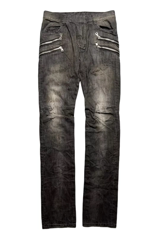 Balmain Four-Zip Skinny Jeans Black
