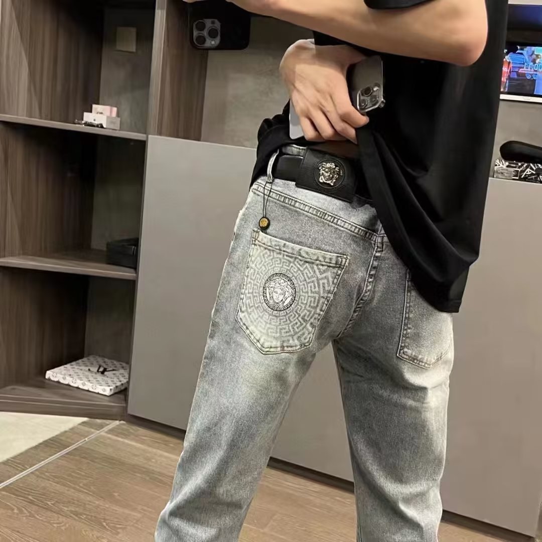 2026 Spring New Men's Jeans Trendy Slim Fit High Elasticity Fashion Business Versatile Casual Trendy Skinny Pants