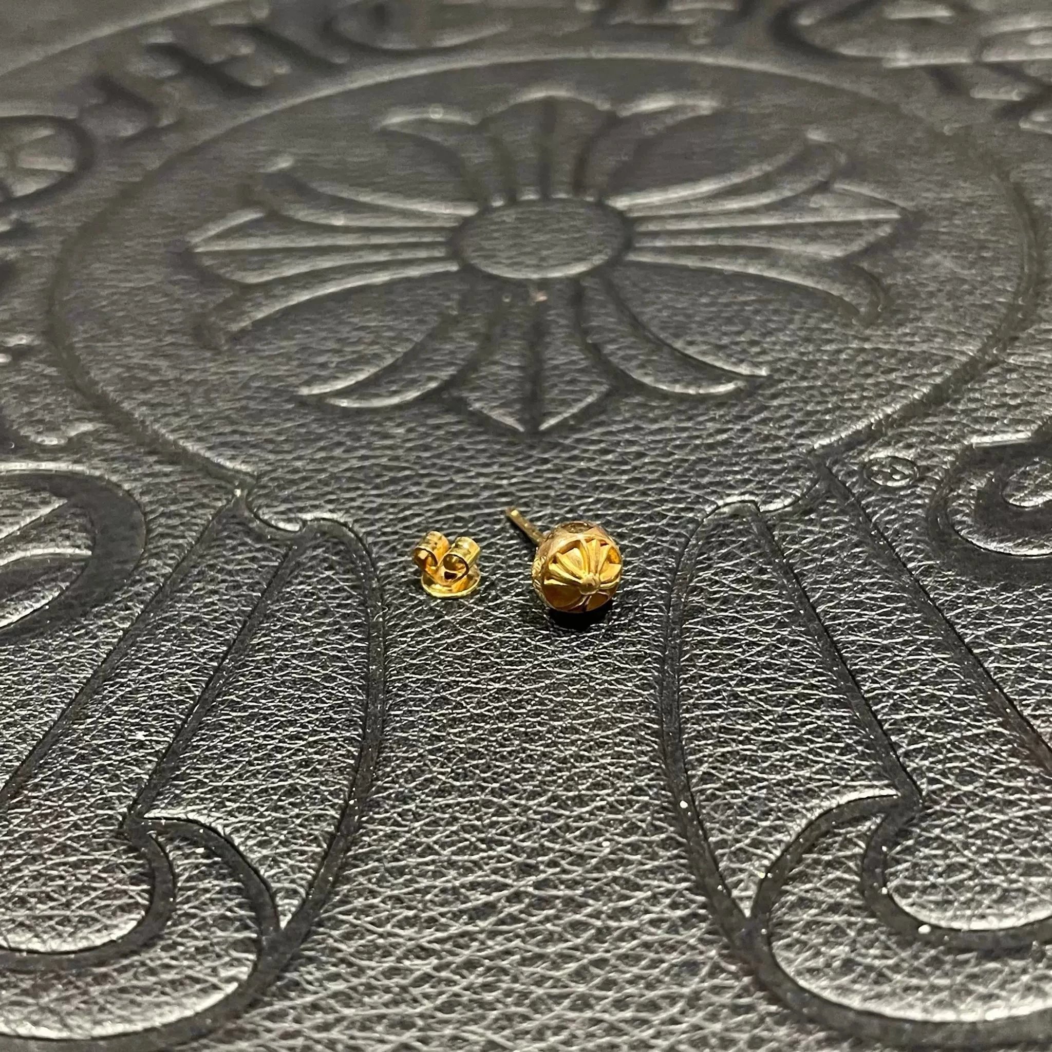 【皮卡丘made】克罗心耳钉 22K黄金十字圆球耳钉十字花 男女潮流真金网红ins同款可做镀金带钻真金纯金耳钉