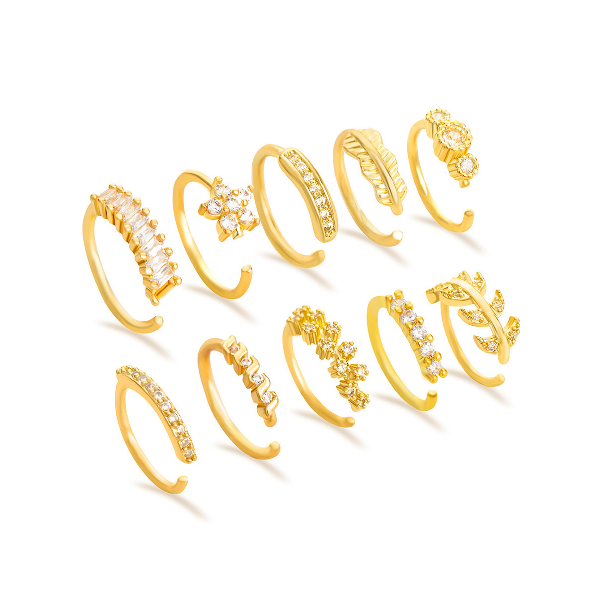 Cross-border Europe and the United States creative personality leaves flowers studded nose nails advanced sense simple cold wind puncture-free nose ring