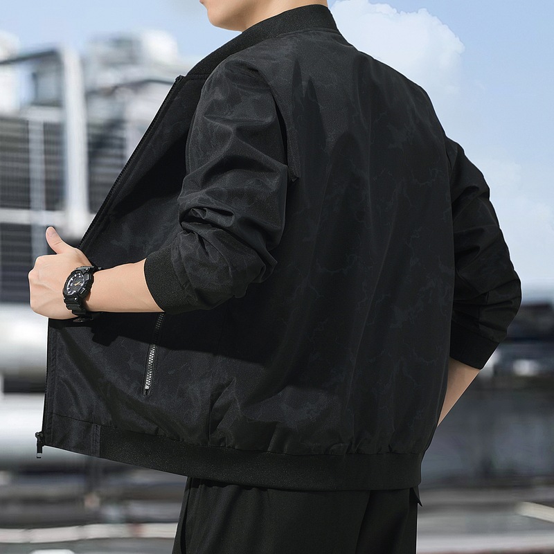 Douyin Live Broadcast Popular Printed Stand Collar Tops Men's Spring and Autumn Youth Korean Baseball Uniform Tops Top Trendy