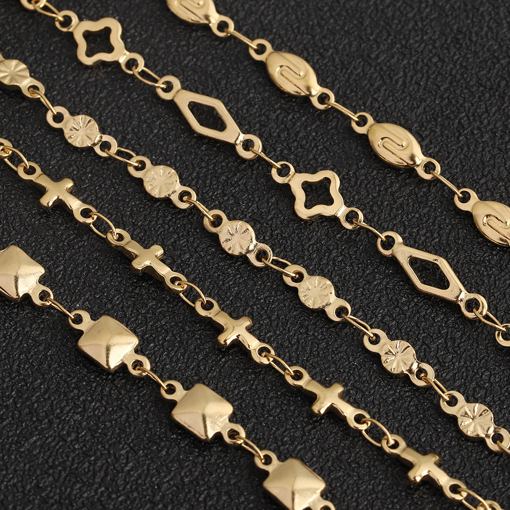 18K Gold Electroplated Stainless Steel Multi-Style Handmade Chain Cross Diamond-Shaped Geometric Chain DIY Square Necklace Accessories