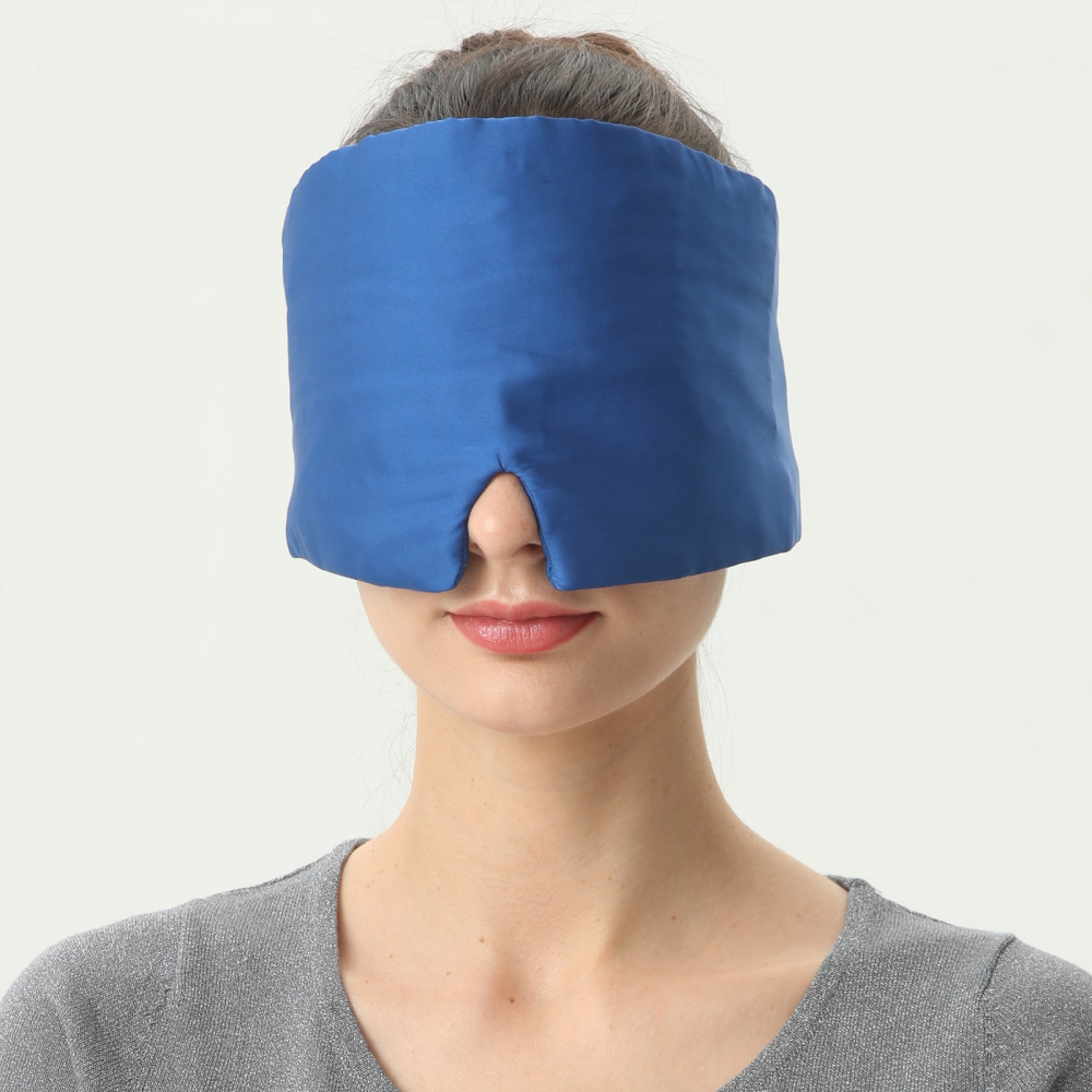 Blue style shading eye mask Office Home travel imitation mulberry silk fabric smooth filler down cotton head circumference