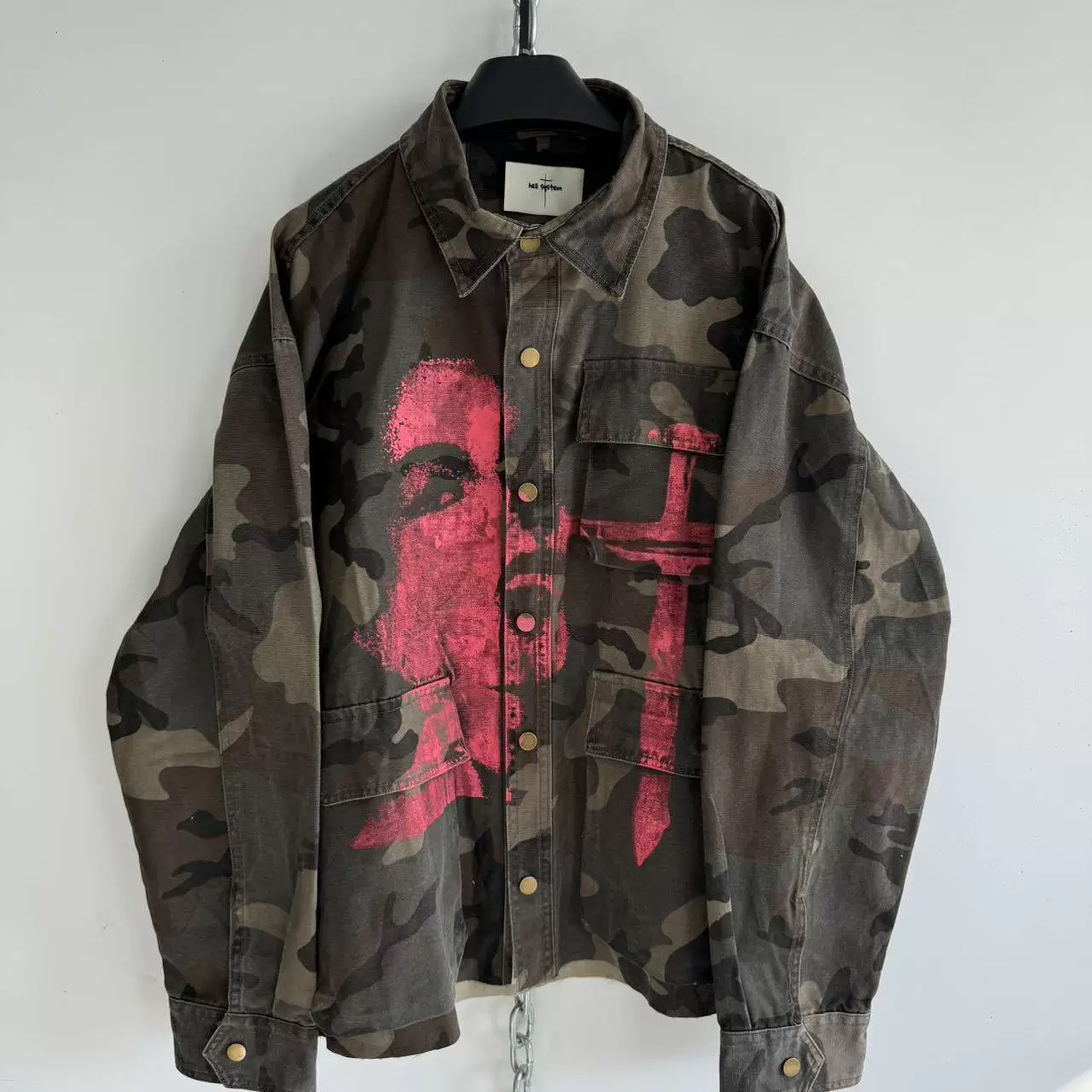 Hell System Official 4 new retro washed canvas camouflage silhouette printed loose shirt