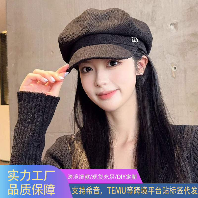 New Trendy Beret for Women, Autumn and Winter British Retro Sun Protection Newsboy Cap, Korean Style Fashionable Sweet Octagonal Hat