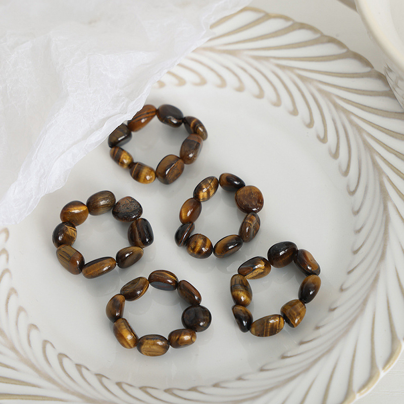 Light luxury design sense tiger eye stone elastic rope adjustable size ring stack wearing personality temperament Joker jewelry wholesale