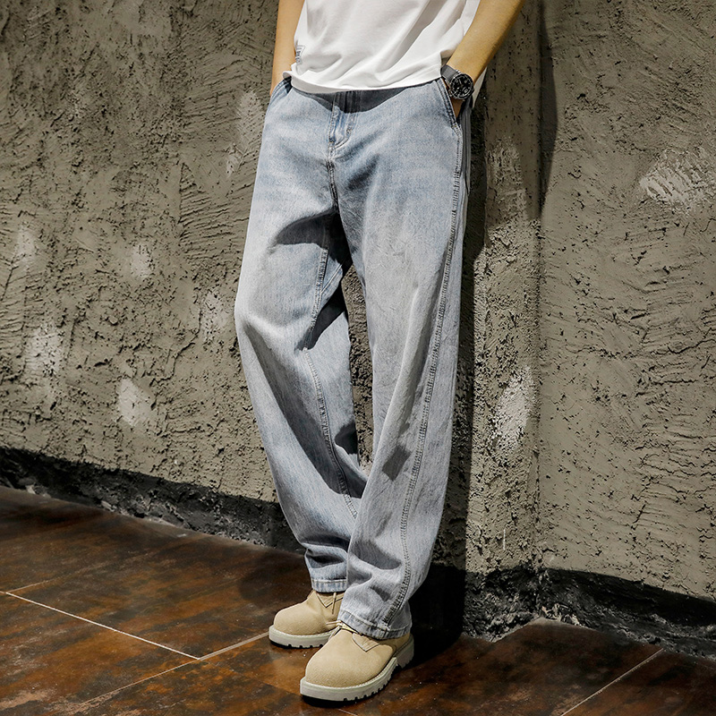 Ice Silk Cool Thin Jeans Men's Straight Loose Trendy Brand Ins Long Pants 2025 Spring and Summer New Style Boys
