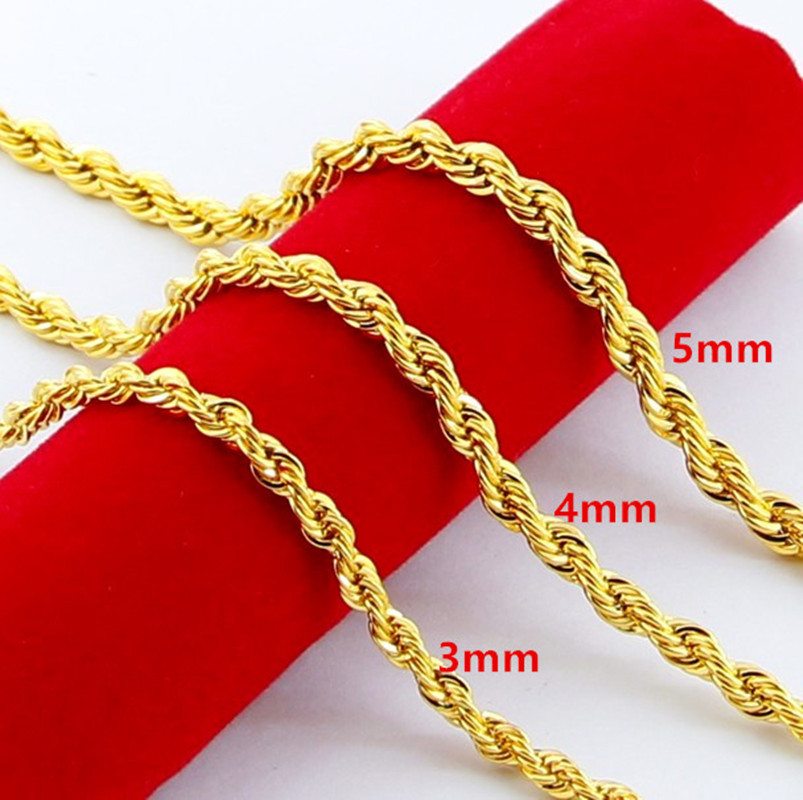 Foreign Trade Hot Selling 3/4/5/mm Twisted Rope Twist Necklace 24K Real Gold Plated Necklace Jp899
