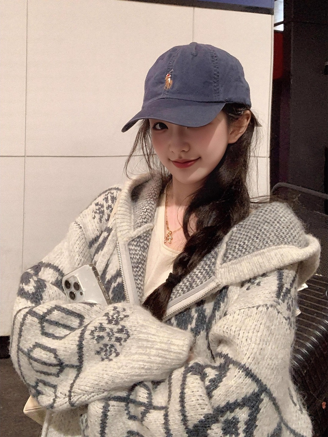 Fair Isle Jacquard Gray Knitted Cardigan for Women 2025 Autumn New Soft and Loose Elegant Hooded Sweater Coat