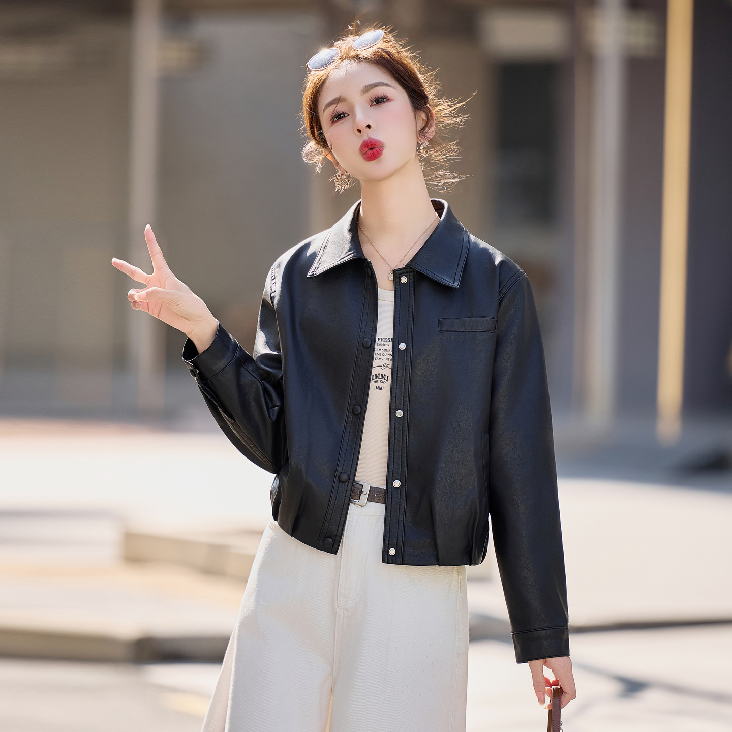 Haining Genuine Leather Short Jacket for Women 2026 Spring and Autumn New Style High-End Trendy Lapel Sheepskin Jacket