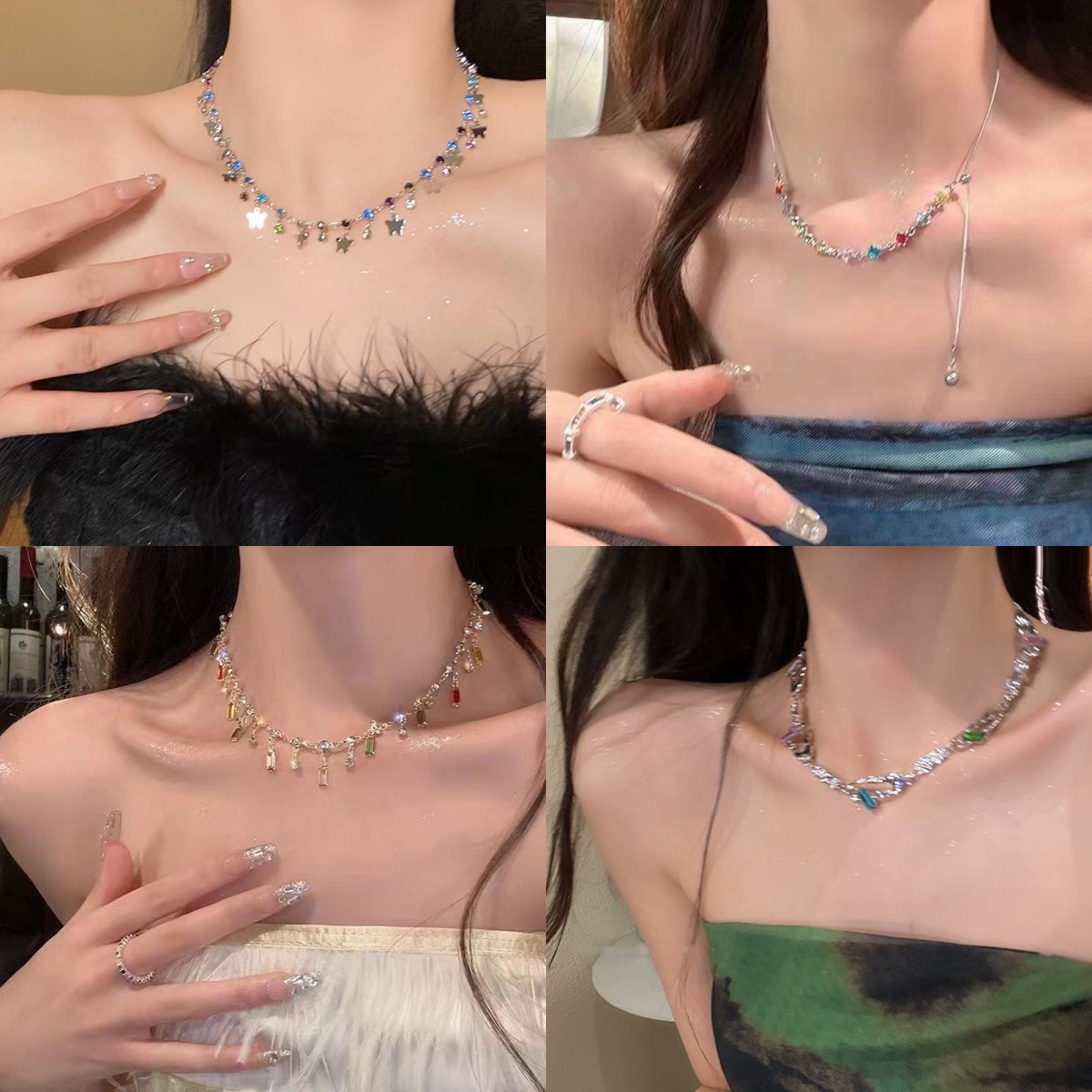 ins trendy light luxury all-match colorful zircon necklace female temperament fashion sweet cool hot girl style clavicle chain popular online